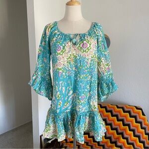 Antica Sartoria by Giacomo Cinque Boho Floral Ruffle Bell Sleeve Mini Dress